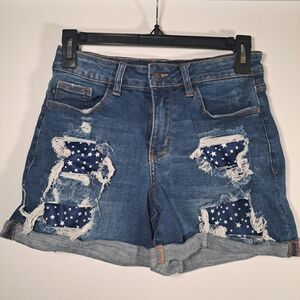 Judy Blue High Waist Star Patch Distressed Shorts SZ Small S Womens Jean Denim